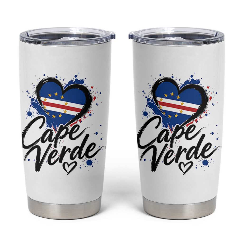 Cape Verde Flag Heart Tumbler Cup Cabo Verde Pride Verdean Love