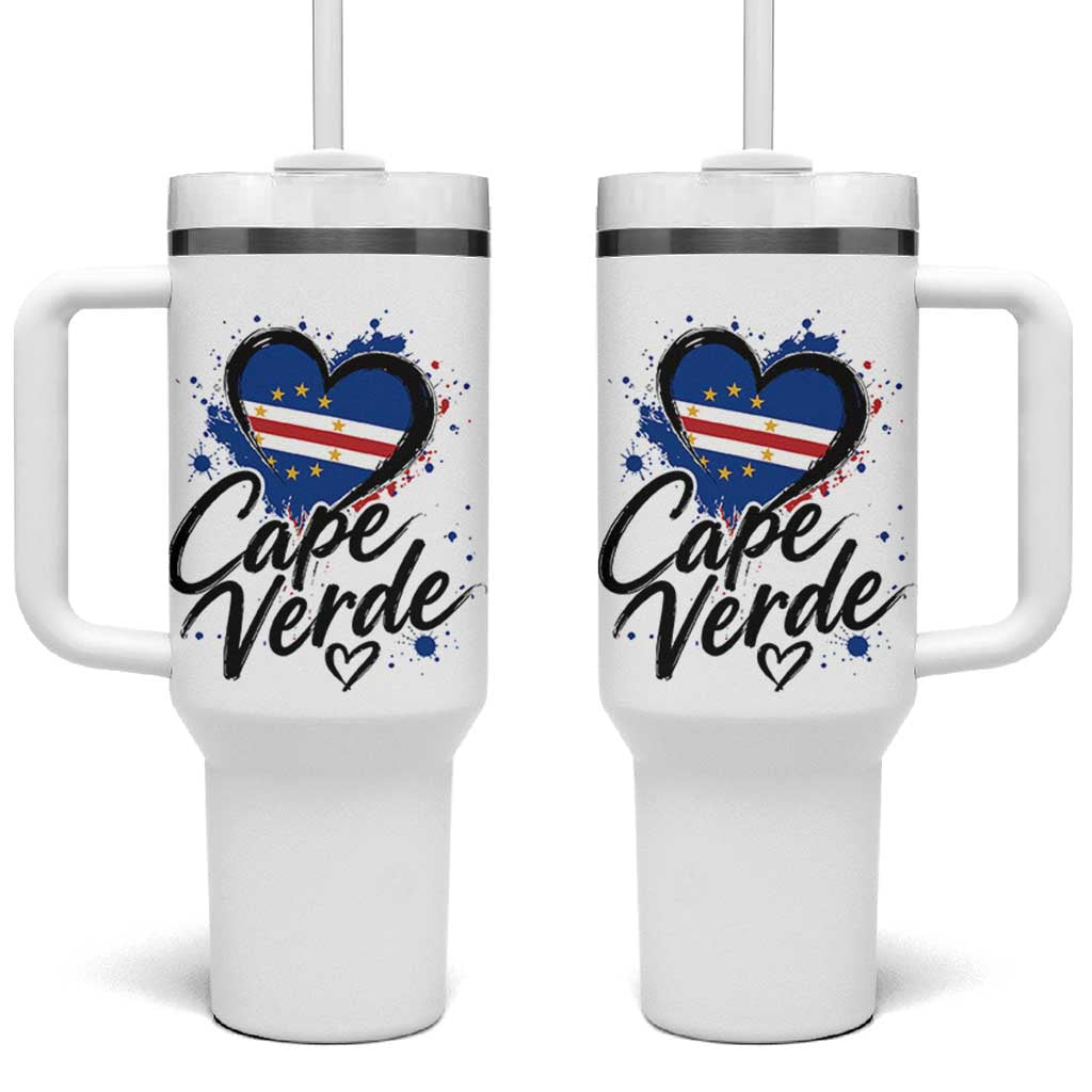 Cape Verde Flag Heart Tumbler With Handle Cabo Verde Pride Verdean Love