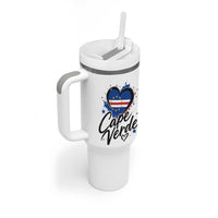 Cape Verde Flag Heart Tumbler With Handle Cabo Verde Pride Verdean Love