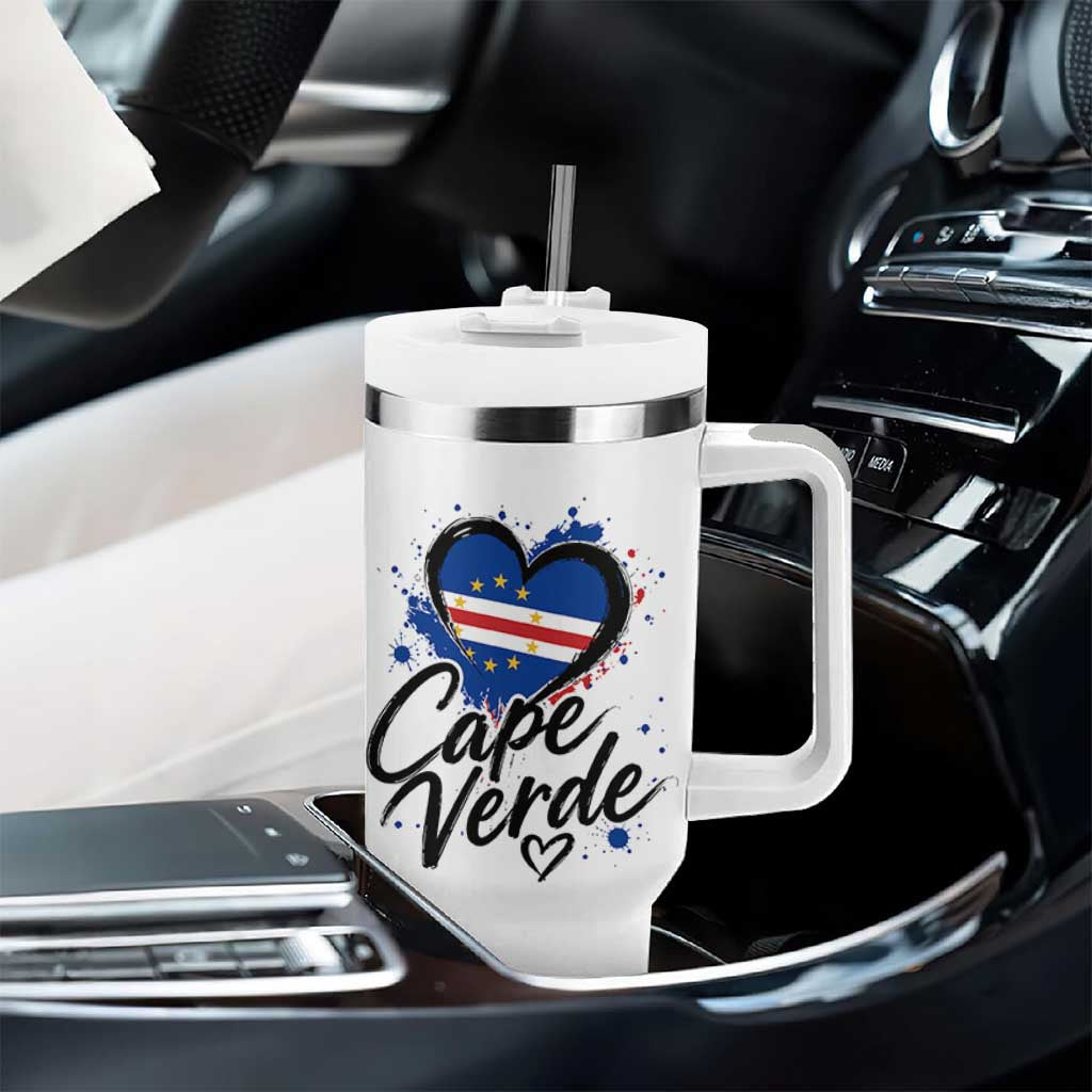 Cape Verde Flag Heart Tumbler With Handle Cabo Verde Pride Verdean Love