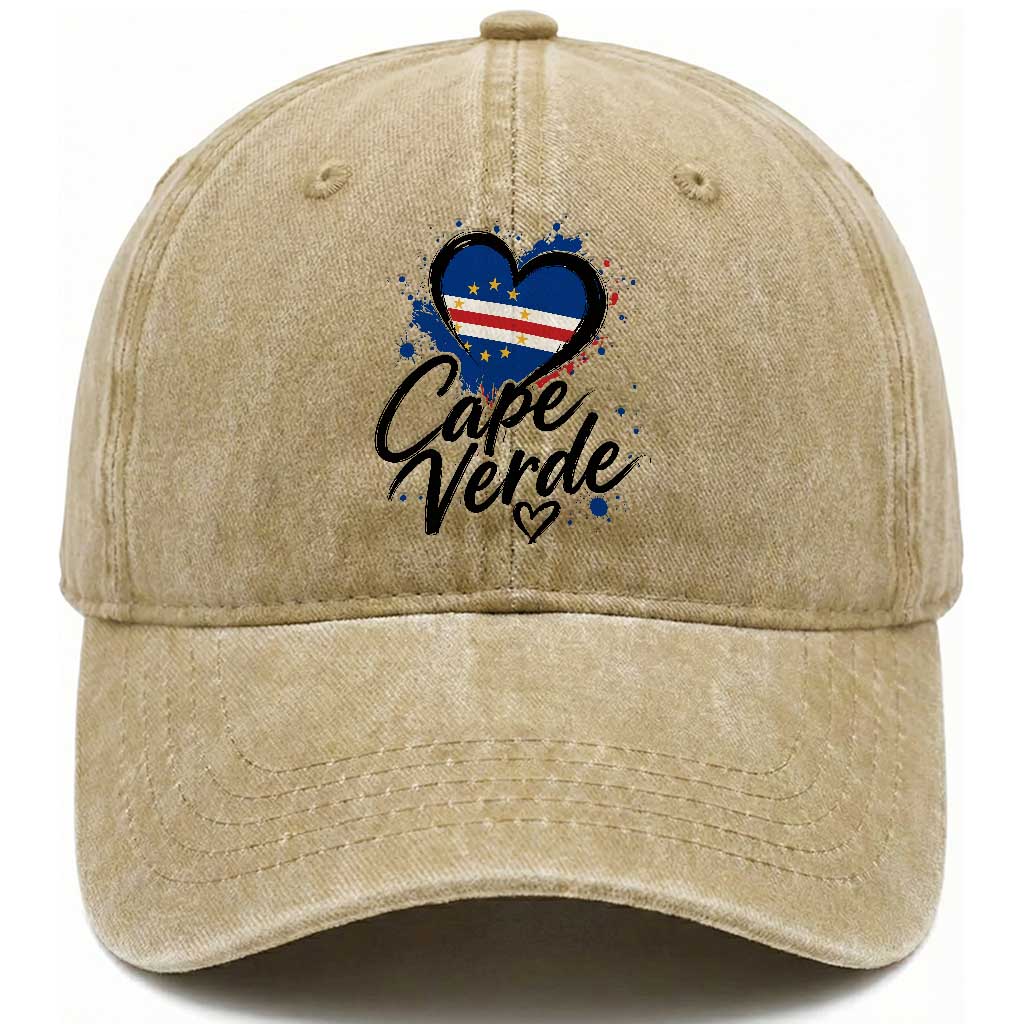 Cape Verde Flag Heart Washed Cotton Baseball Cap Cabo Verde Pride Verdean Love