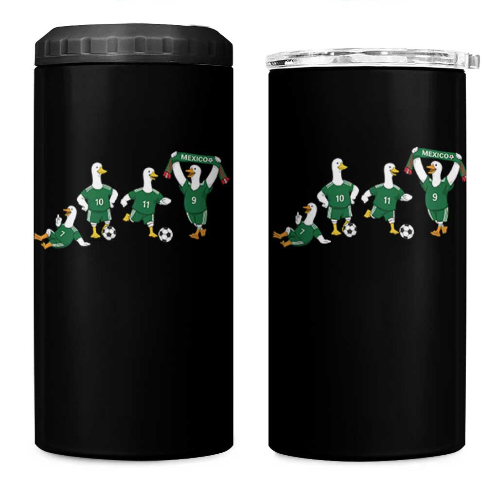 Funny Mexico Merlin the Duck Playing Soccer Graphic 4 in 1 Can Cooler Tumbler Mexican Spirit Football Fans Cheer