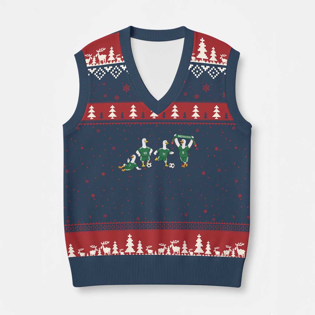 Funny Mexico Merlin the Duck Playing Soccer Graphic V-Neck Knit Sweater Vest Mexican Spirit Football Fans Cheer