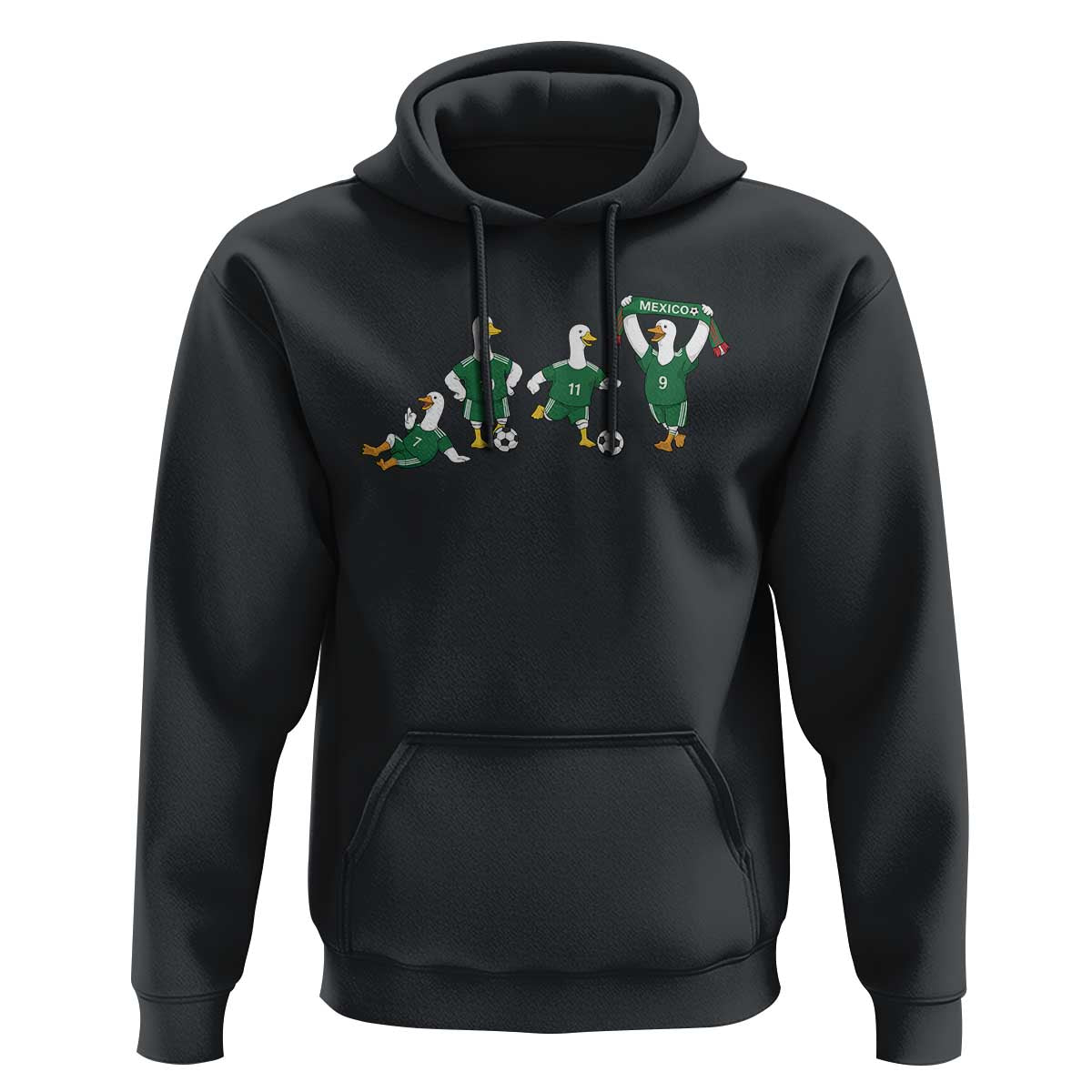 Funny Mexico Merlin the Duck Playing Soccer Graphic Hoodie Mexican Spirit Football Fans Cheer