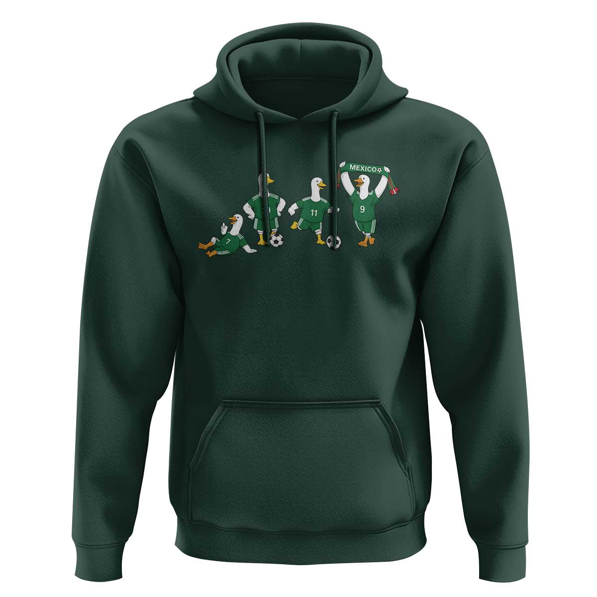 Funny Mexico Merlin the Duck Playing Soccer Graphic Hoodie Mexican Spirit Football Fans Cheer