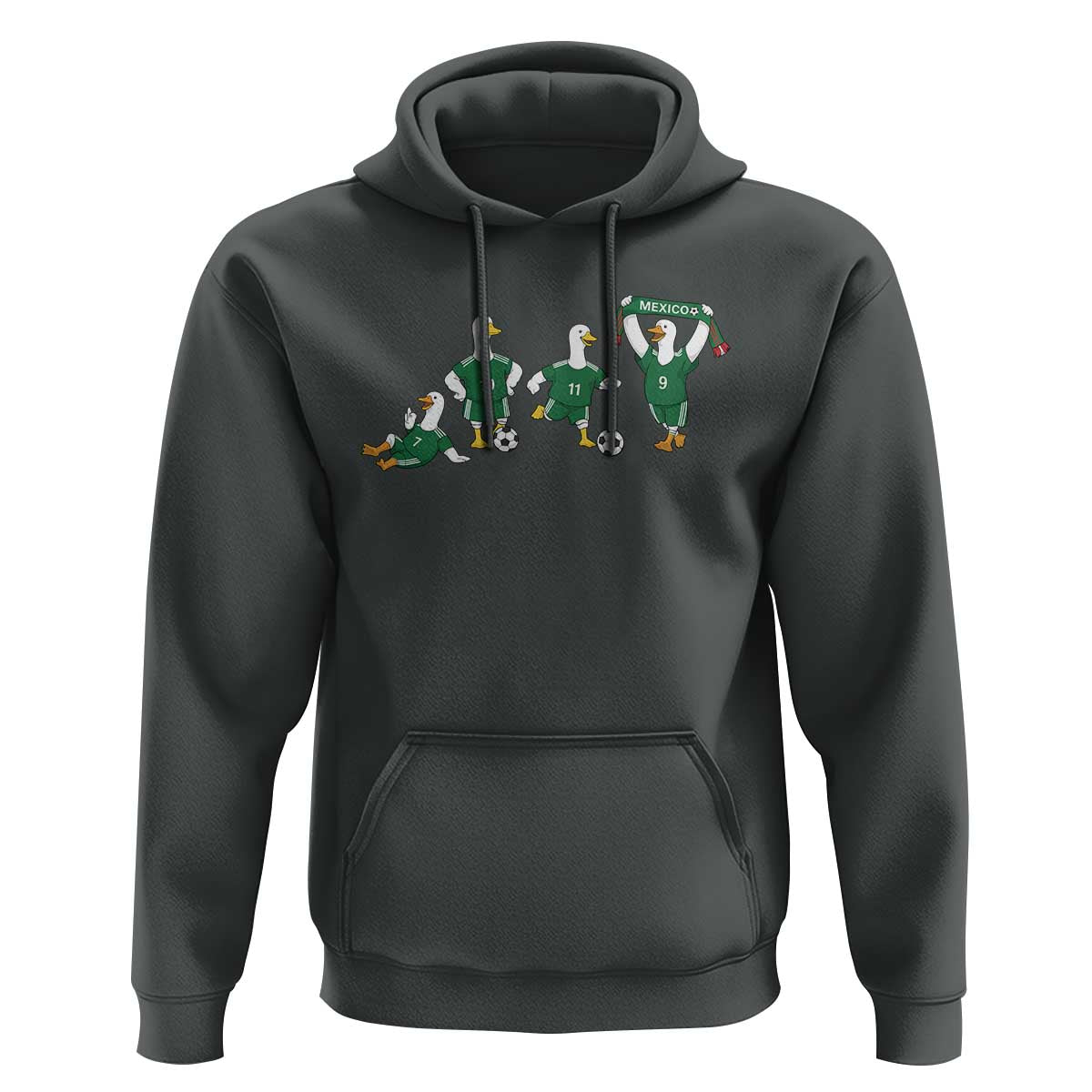 Funny Mexico Merlin the Duck Playing Soccer Graphic Hoodie Mexican Spirit Football Fans Cheer
