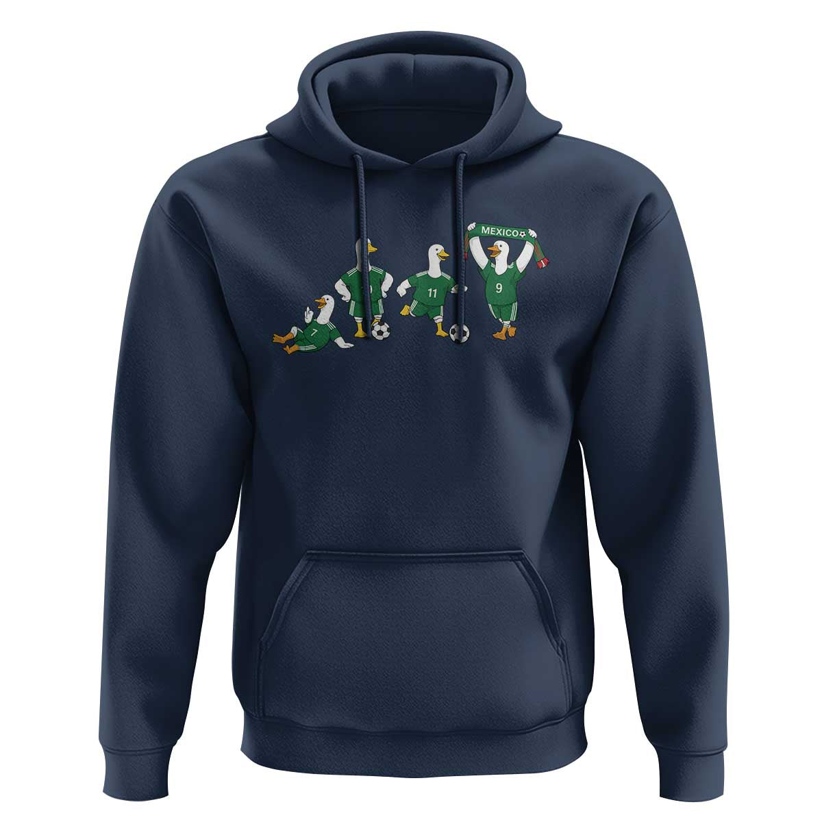 Funny Mexico Merlin the Duck Playing Soccer Graphic Hoodie Mexican Spirit Football Fans Cheer