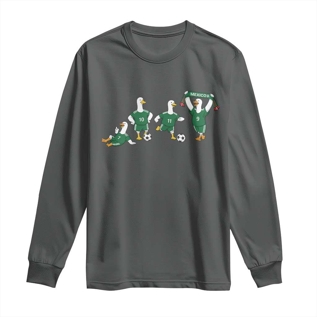 Funny Mexico Merlin the Duck Playing Soccer Graphic Long Sleeve Shirt Mexican Spirit Football Fans Cheer