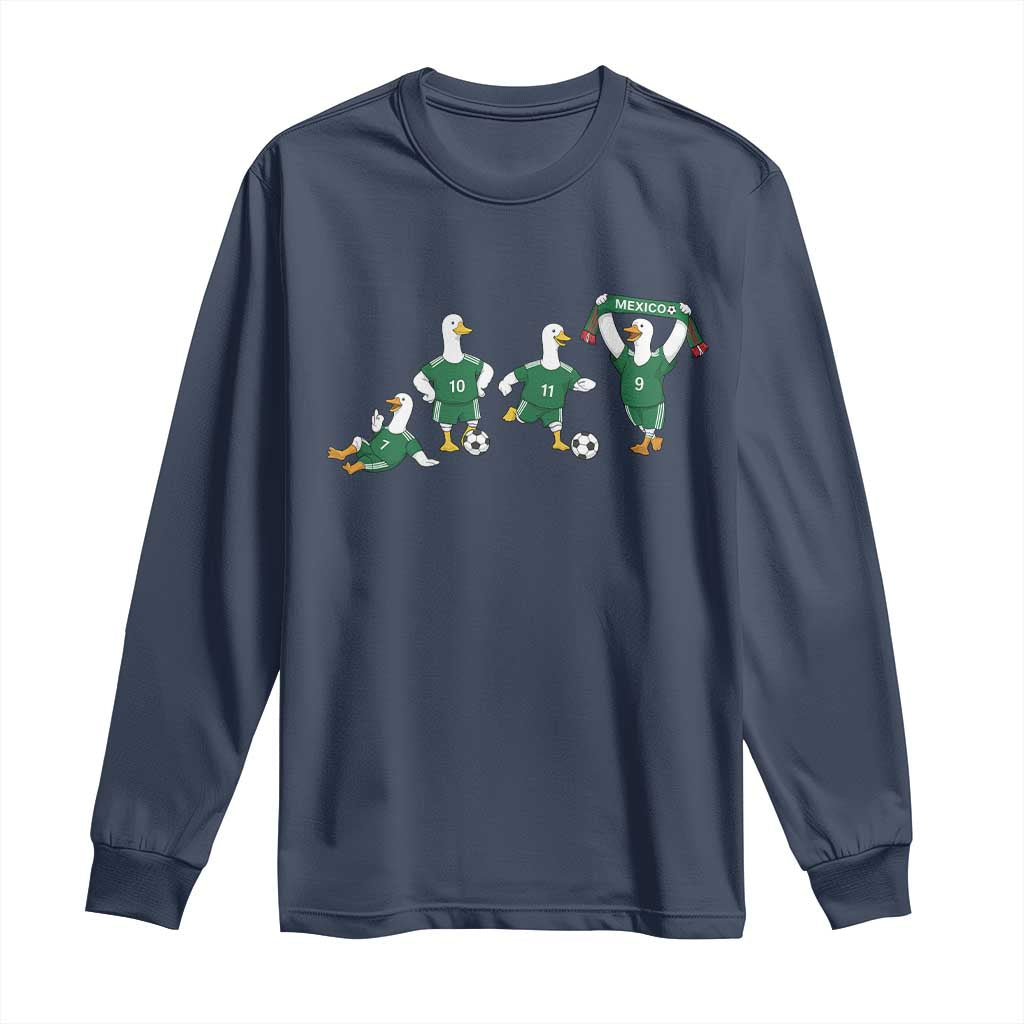 Funny Mexico Merlin the Duck Playing Soccer Graphic Long Sleeve Shirt Mexican Spirit Football Fans Cheer