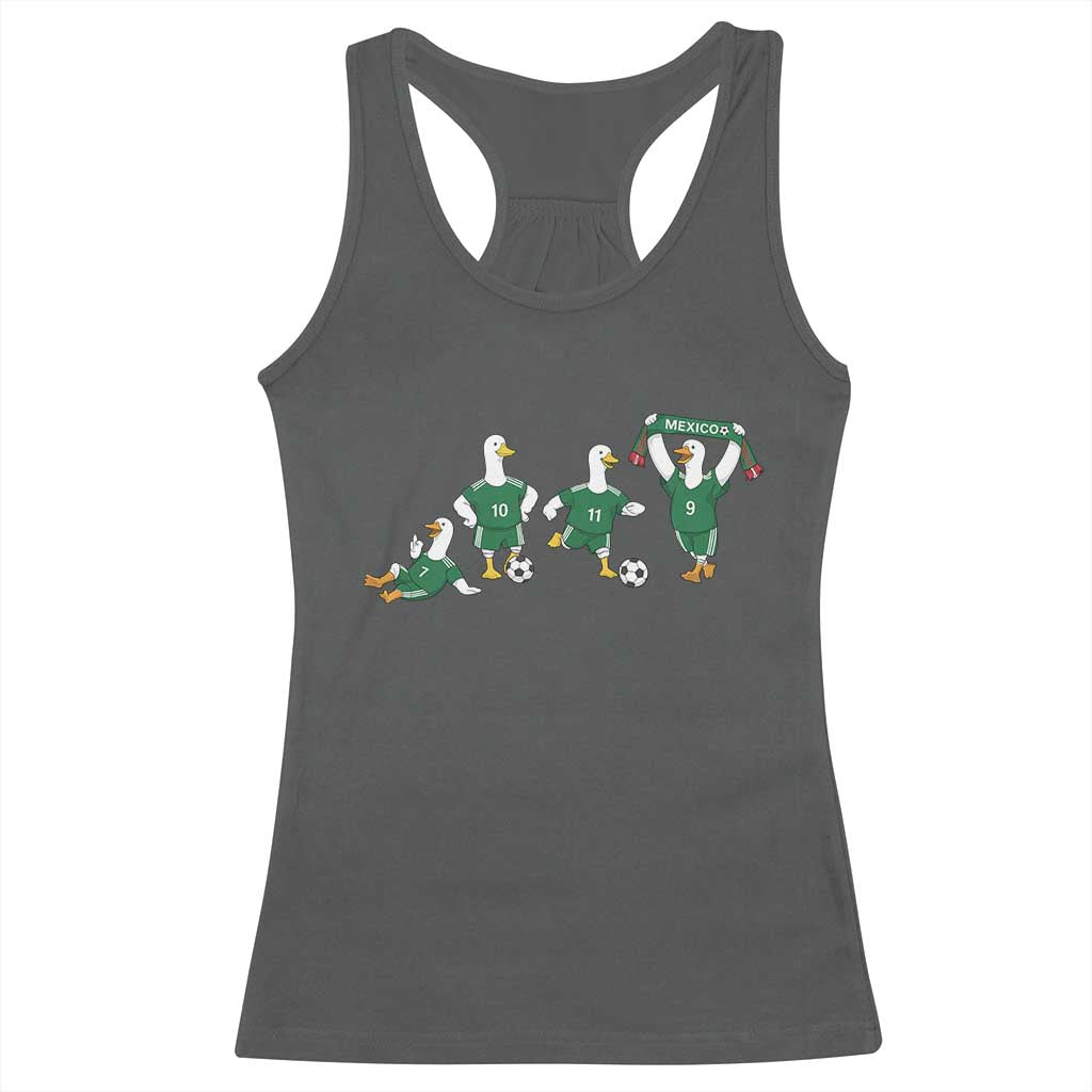 Funny Mexico Merlin the Duck Playing Soccer Graphic Racerback Tank Top Mexican Spirit Football Fans Cheer