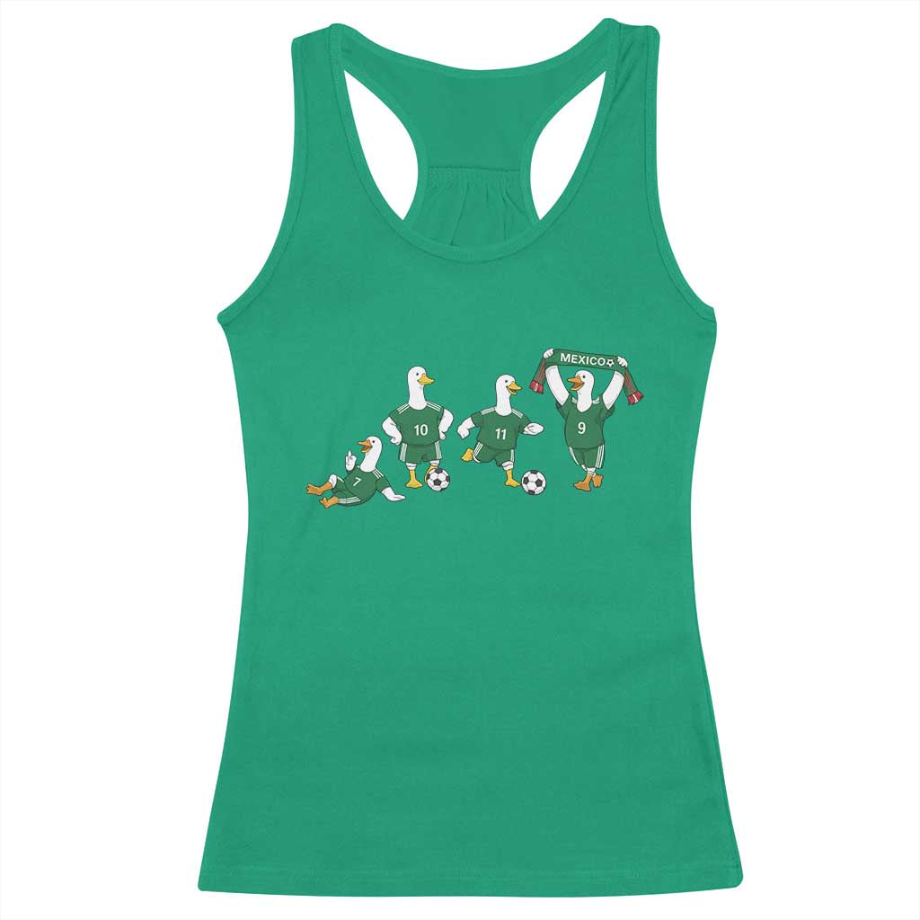 Funny Mexico Merlin the Duck Playing Soccer Graphic Racerback Tank Top Mexican Spirit Football Fans Cheer