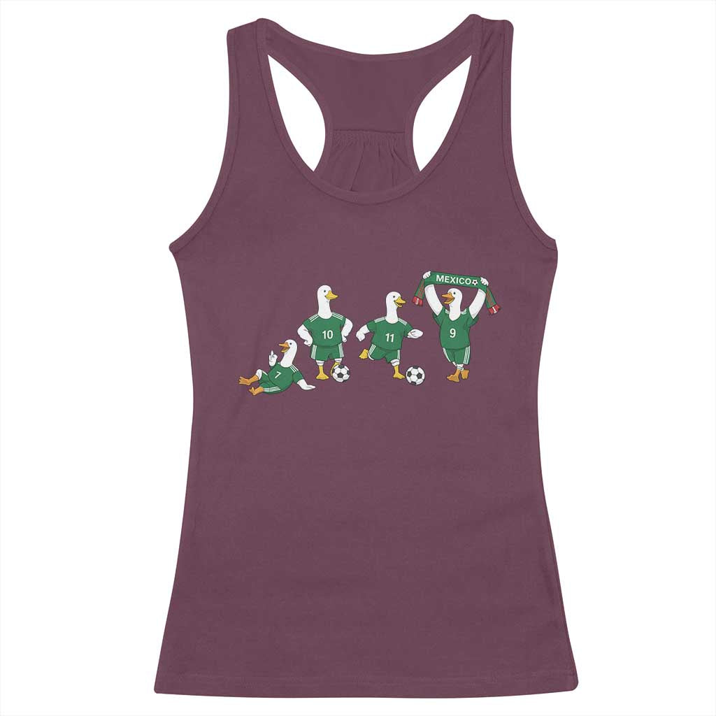 Funny Mexico Merlin the Duck Playing Soccer Graphic Racerback Tank Top Mexican Spirit Football Fans Cheer