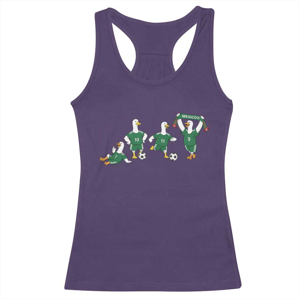 Funny Mexico Merlin the Duck Playing Soccer Graphic Racerback Tank Top Mexican Spirit Football Fans Cheer