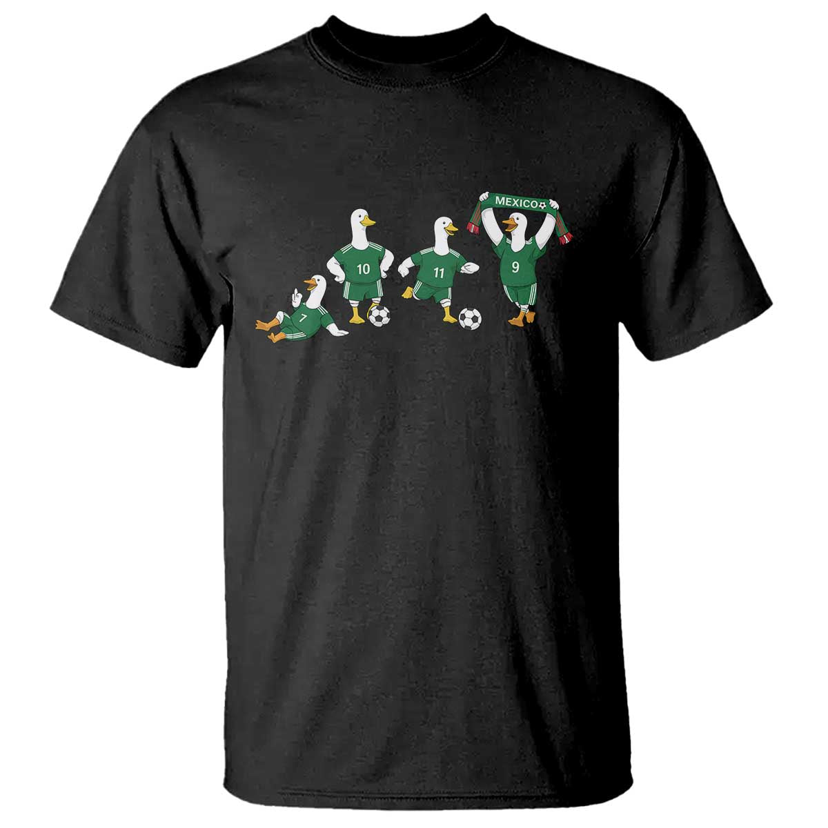 Funny Mexico Merlin the Duck Playing Soccer Graphic T Shirt Mexican Spirit Football Fans Cheer
