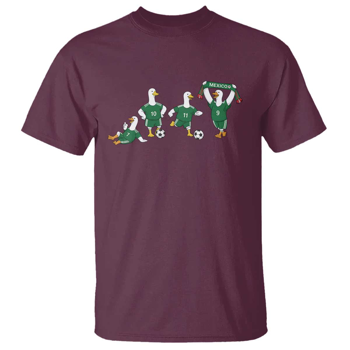 Funny Mexico Merlin the Duck Playing Soccer Graphic T Shirt Mexican Spirit Football Fans Cheer