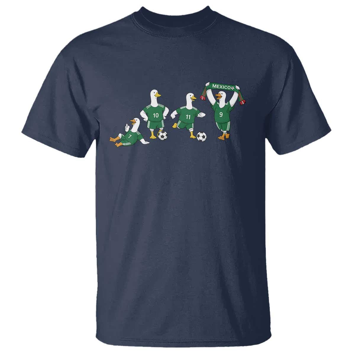 Funny Mexico Merlin the Duck Playing Soccer Graphic T Shirt Mexican Spirit Football Fans Cheer