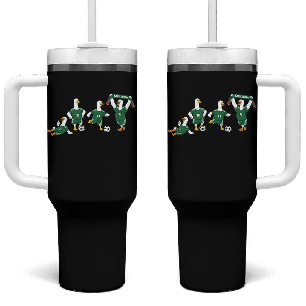 Funny Mexico Merlin the Duck Playing Soccer Graphic Tumbler With Handle Mexican Spirit Football Fans Cheer