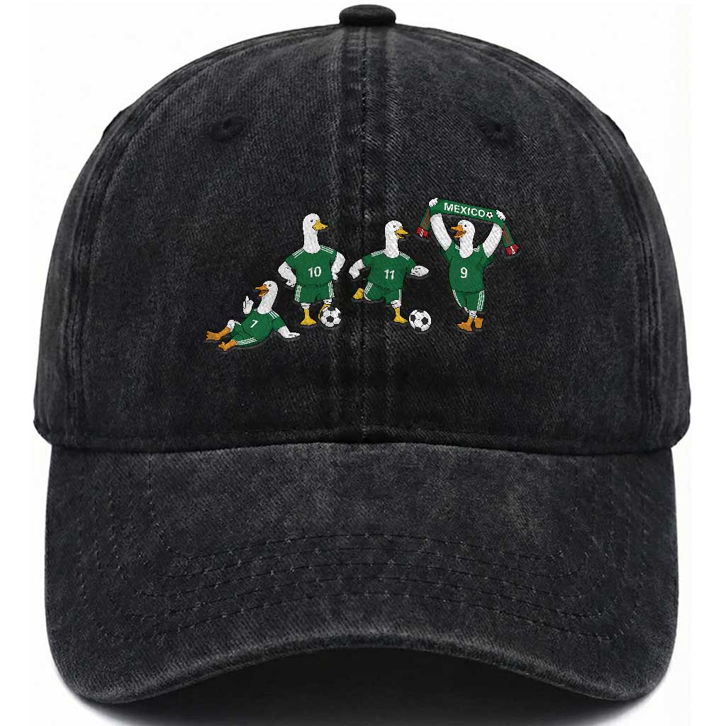 Funny Mexico Merlin the Duck Playing Soccer Graphic Washed Cotton Baseball Cap Mexican Spirit Football Fans Cheer