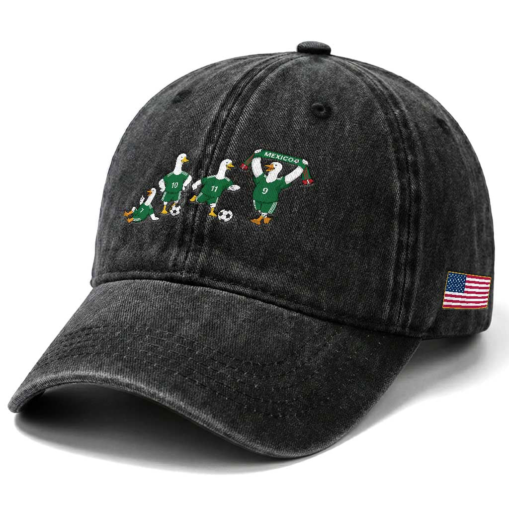 Funny Mexico Merlin the Duck Playing Soccer Graphic Washed Cotton Baseball Cap Mexican Spirit Football Fans Cheer