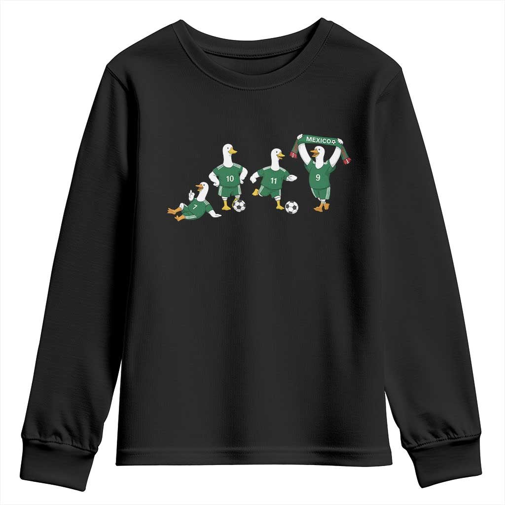 Funny Mexico Merlin the Duck Playing Soccer Graphic Youth Sweatshirt Mexican Spirit Football Fans Cheer