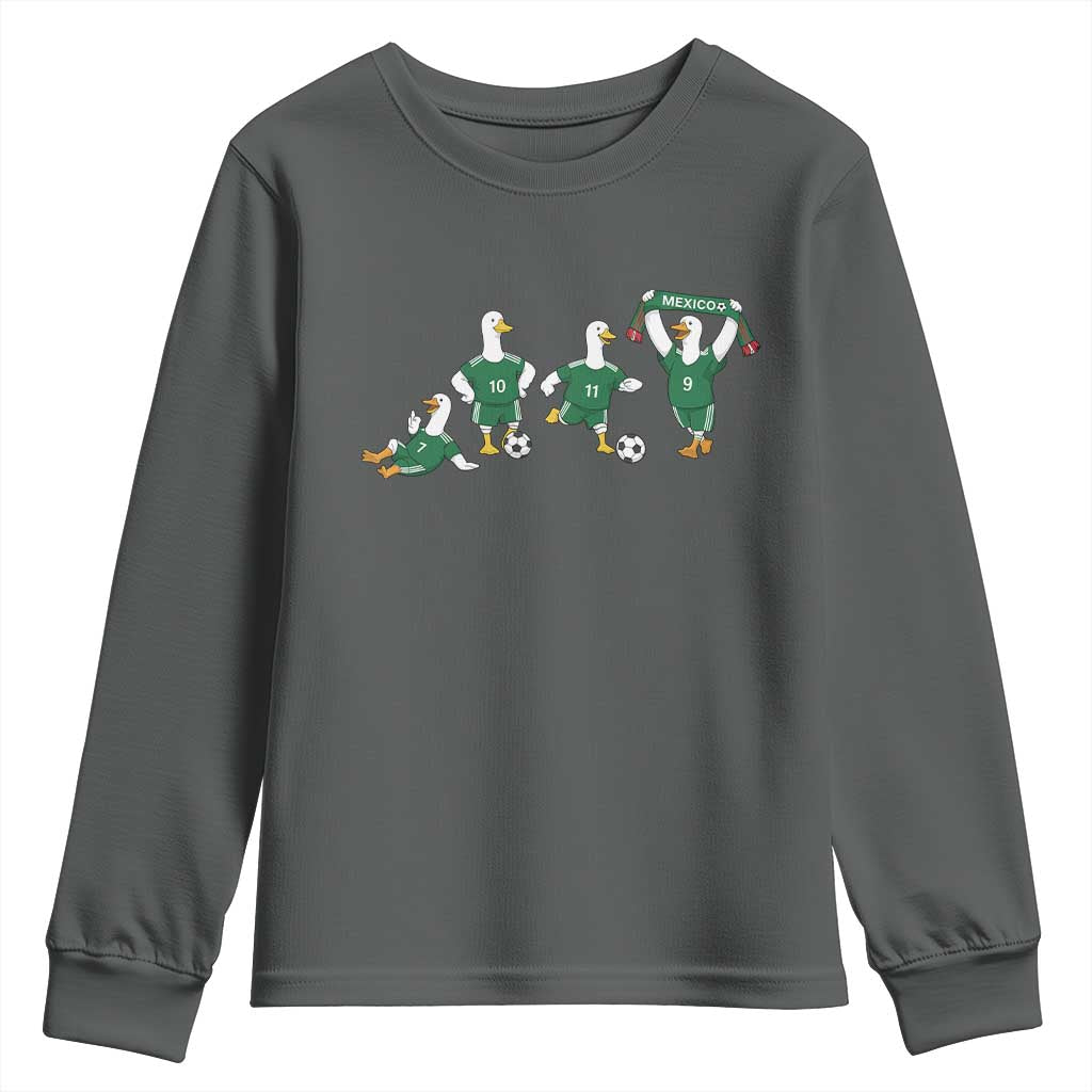 Funny Mexico Merlin the Duck Playing Soccer Graphic Youth Sweatshirt Mexican Spirit Football Fans Cheer