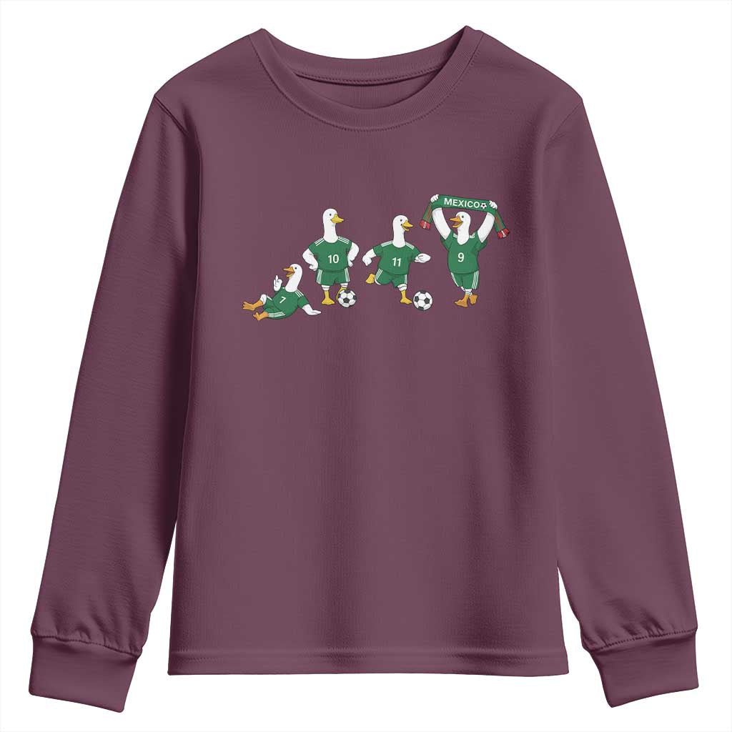 Funny Mexico Merlin the Duck Playing Soccer Graphic Youth Sweatshirt Mexican Spirit Football Fans Cheer