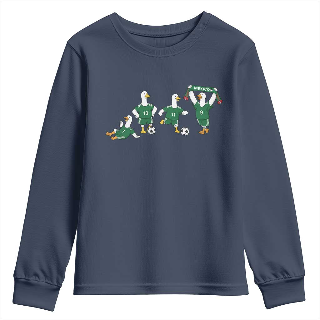 Funny Mexico Merlin the Duck Playing Soccer Graphic Youth Sweatshirt Mexican Spirit Football Fans Cheer