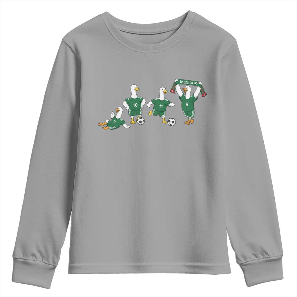 Funny Mexico Merlin the Duck Playing Soccer Graphic Youth Sweatshirt Mexican Spirit Football Fans Cheer