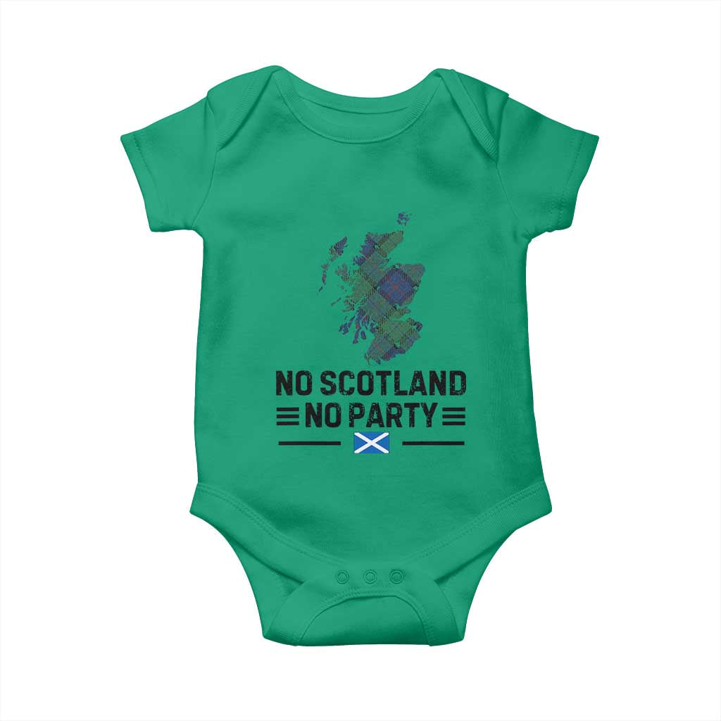 No Scotland No Party Tartan Plaid and Map Baby Onesie Vintage Scottish Football Supporter Sports Fans Spirit