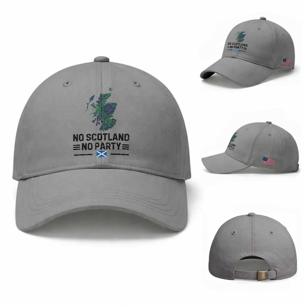 No Scotland No Party Tartan Plaid and Map Baseball Cap Vintage Scottish Football Supporter Sports Fans Spirit