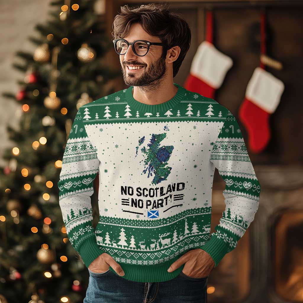 No Scotland No Party Tartan Plaid and Map Ugly Christmas Sweater Vintage Scottish Football Supporter Sports Fans Spirit
