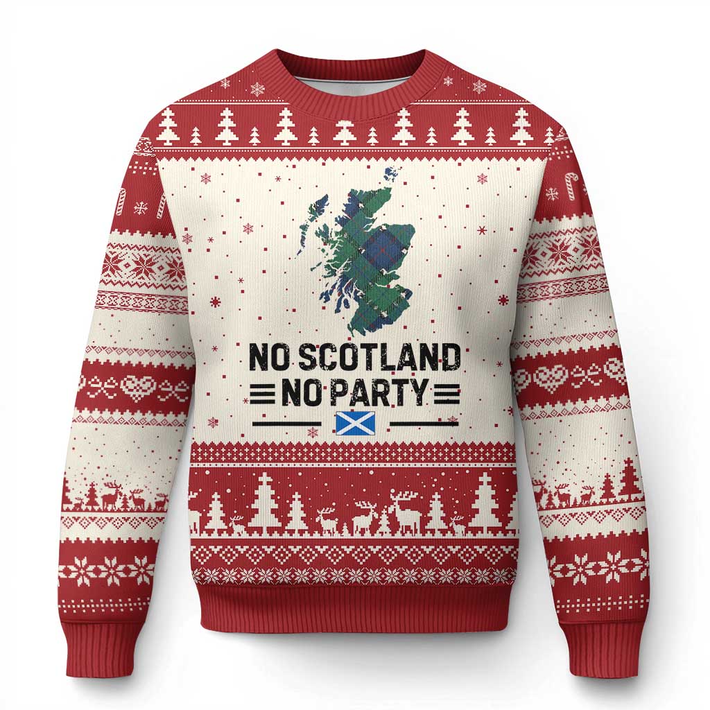 No Scotland No Party Tartan Plaid and Map Ugly Christmas Sweater Vintage Scottish Football Supporter Sports Fans Spirit