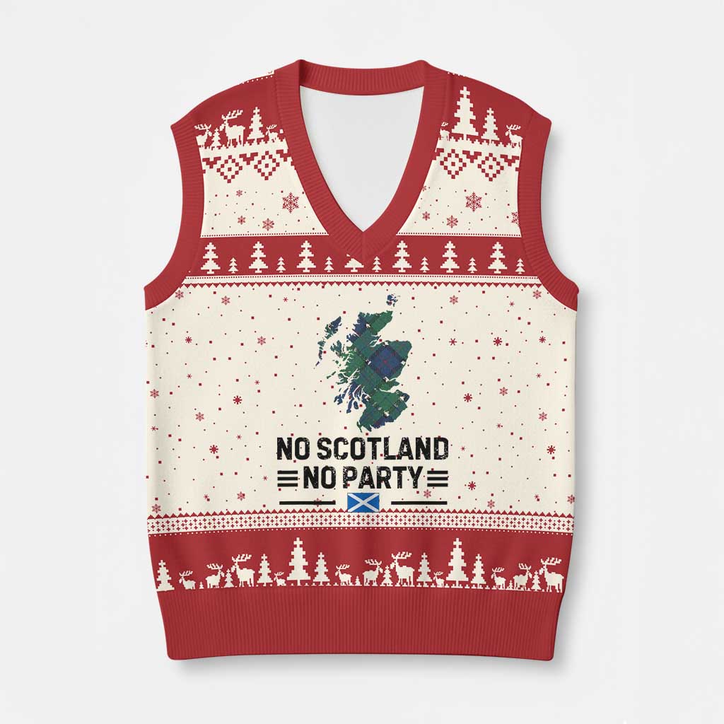 No Scotland No Party Tartan Plaid and Map V-Neck Knit Sweater Vest Vintage Scottish Football Supporter Sports Fans Spirit