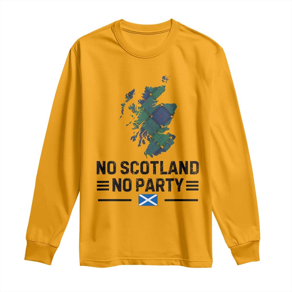 No Scotland No Party Tartan Plaid and Map Long Sleeve Shirt Vintage Scottish Football Supporter Sports Fans Spirit