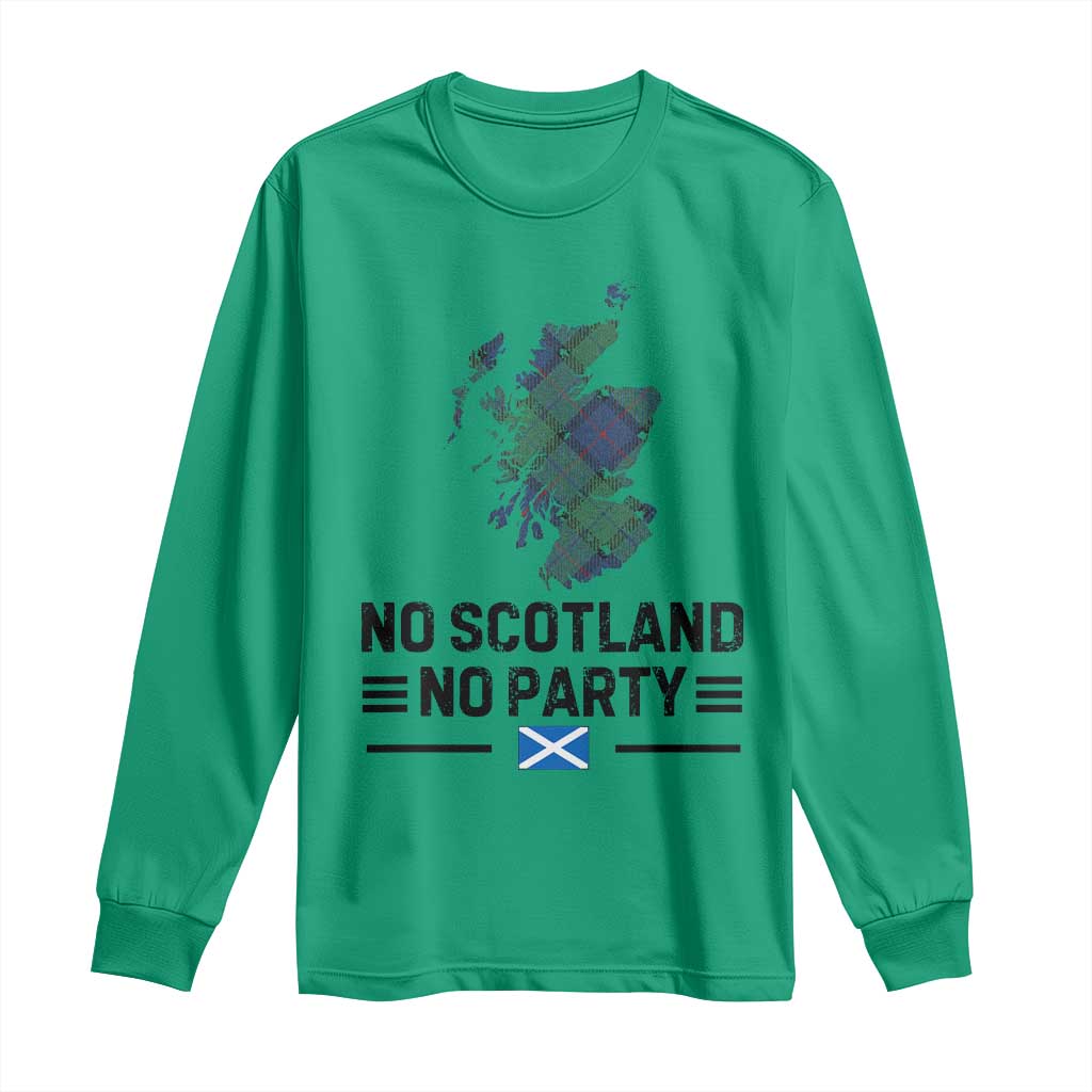 No Scotland No Party Tartan Plaid and Map Long Sleeve Shirt Vintage Scottish Football Supporter Sports Fans Spirit