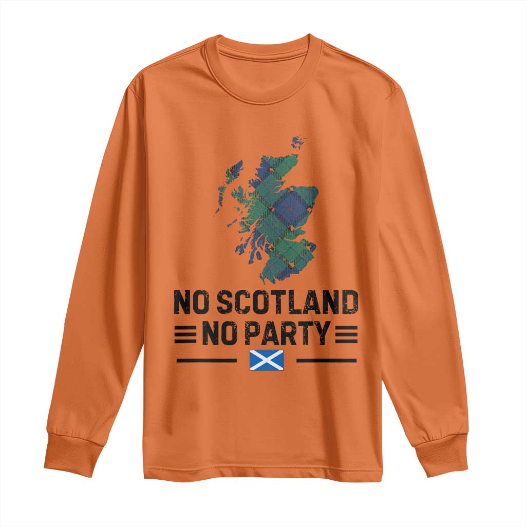 No Scotland No Party Tartan Plaid and Map Long Sleeve Shirt Vintage Scottish Football Supporter Sports Fans Spirit