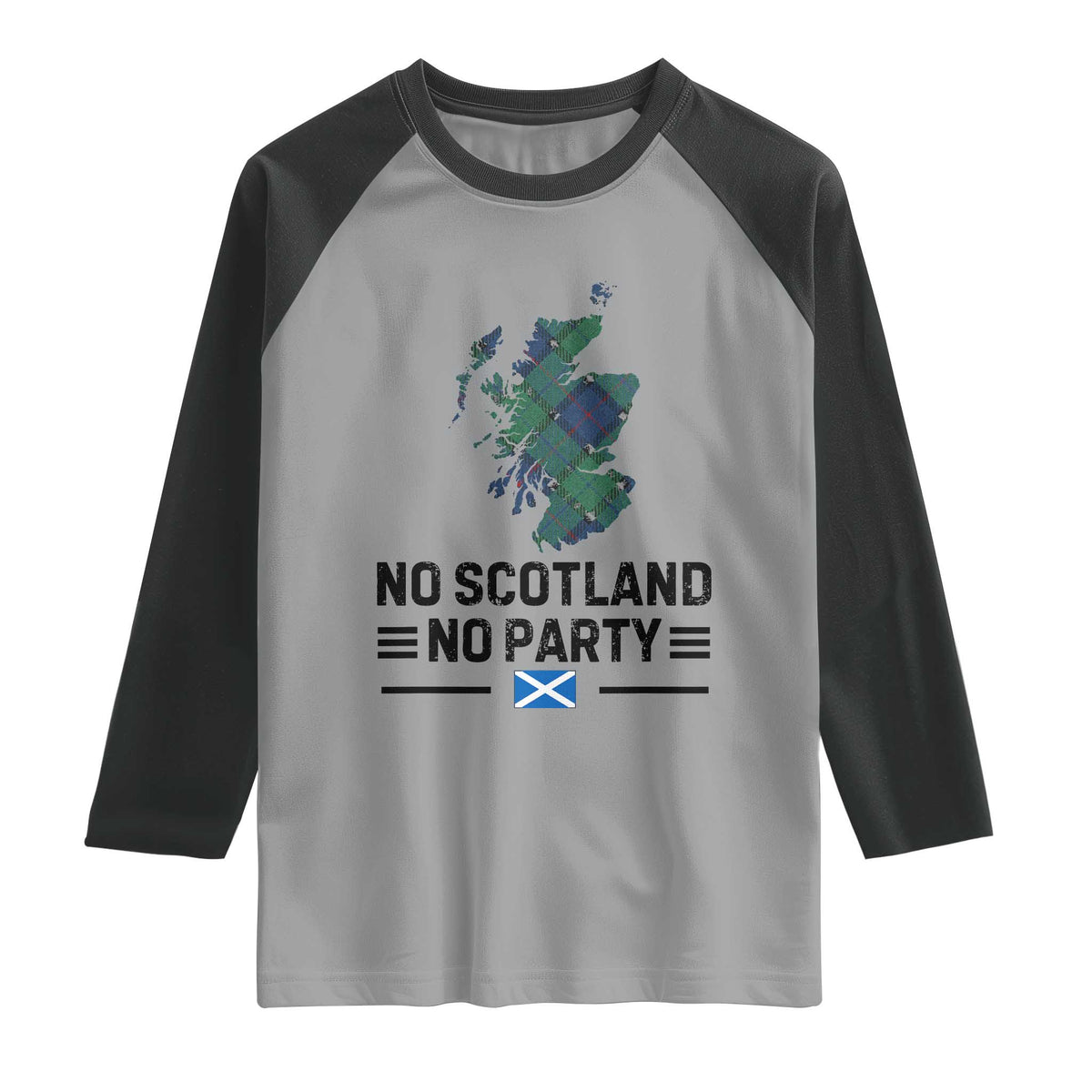 No Scotland No Party Tartan Plaid and Map Raglan Shirt Vintage Scottish Football Supporter Sports Fans Spirit