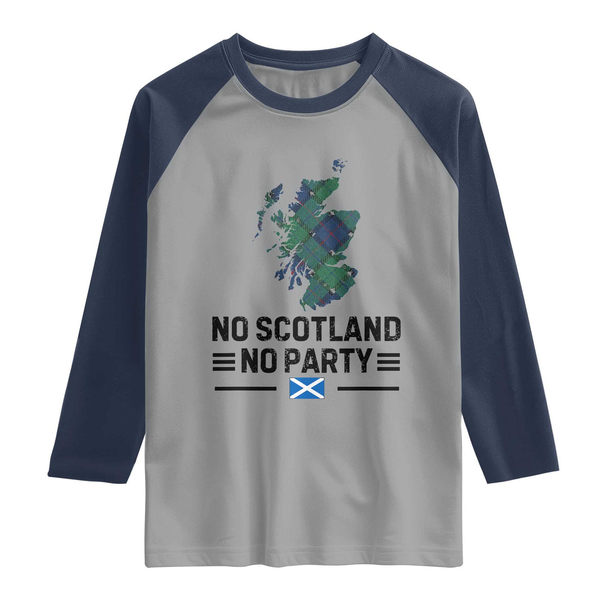 No Scotland No Party Tartan Plaid and Map Raglan Shirt Vintage Scottish Football Supporter Sports Fans Spirit