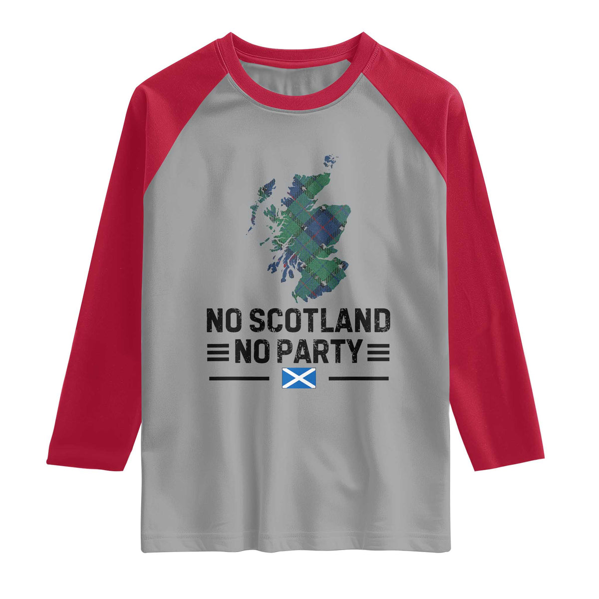No Scotland No Party Tartan Plaid and Map Raglan Shirt Vintage Scottish Football Supporter Sports Fans Spirit