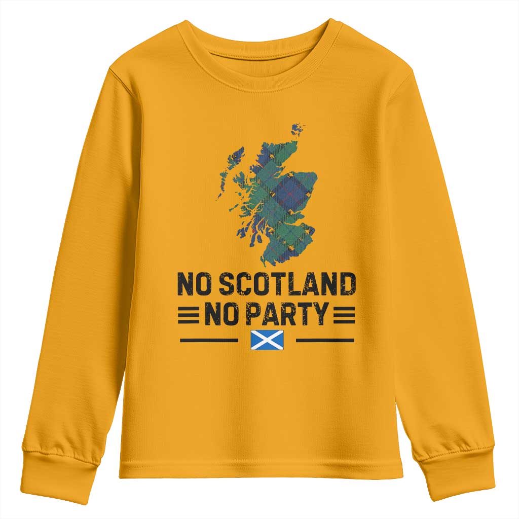 No Scotland No Party Tartan Plaid and Map Youth Sweatshirt Vintage Scottish Football Supporter Sports Fans Spirit