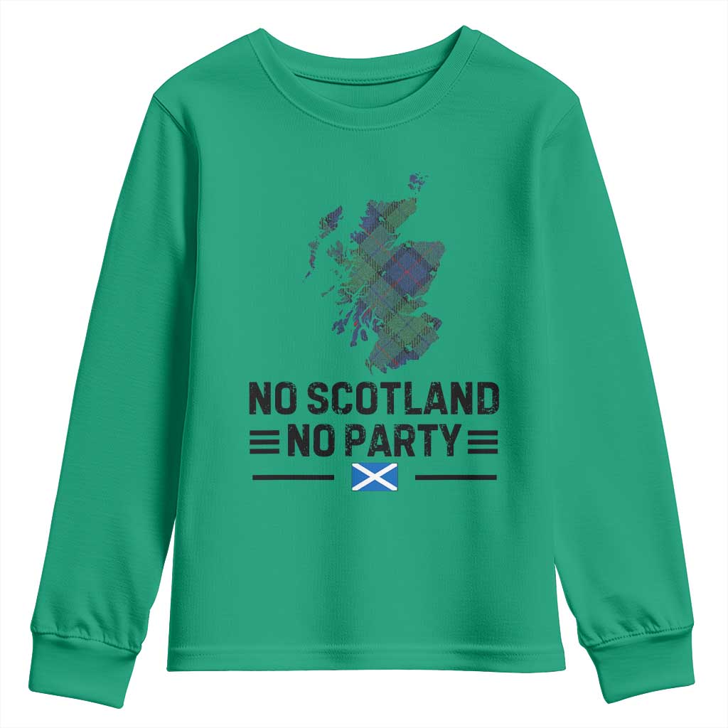 No Scotland No Party Tartan Plaid and Map Youth Sweatshirt Vintage Scottish Football Supporter Sports Fans Spirit