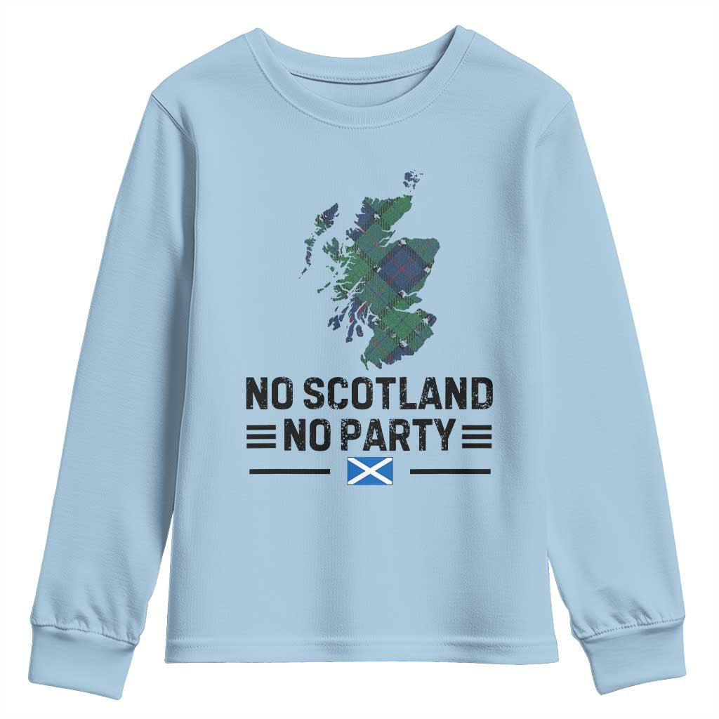 No Scotland No Party Tartan Plaid and Map Youth Sweatshirt Vintage Scottish Football Supporter Sports Fans Spirit