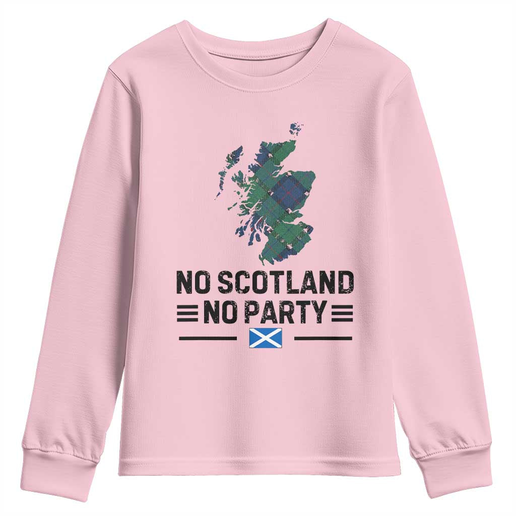No Scotland No Party Tartan Plaid and Map Youth Sweatshirt Vintage Scottish Football Supporter Sports Fans Spirit