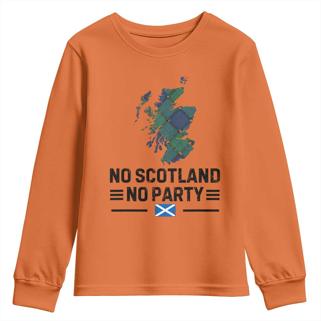 No Scotland No Party Tartan Plaid and Map Youth Sweatshirt Vintage Scottish Football Supporter Sports Fans Spirit
