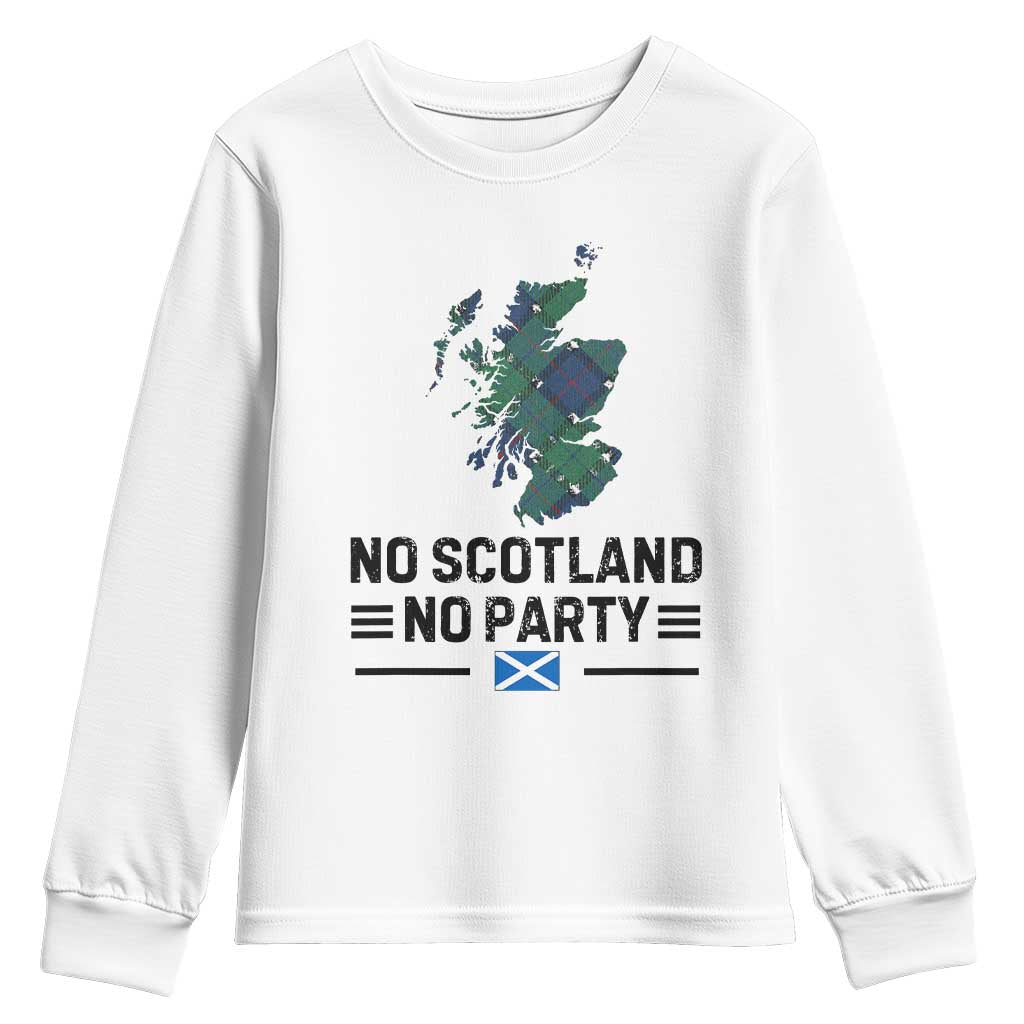 No Scotland No Party Tartan Plaid and Map Youth Sweatshirt Vintage Scottish Football Supporter Sports Fans Spirit