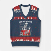 Waiting On Parts Skeleton Mechanic V-Neck Knit Sweater Vest Funny Sarcastic Auto Garage Repair Tech