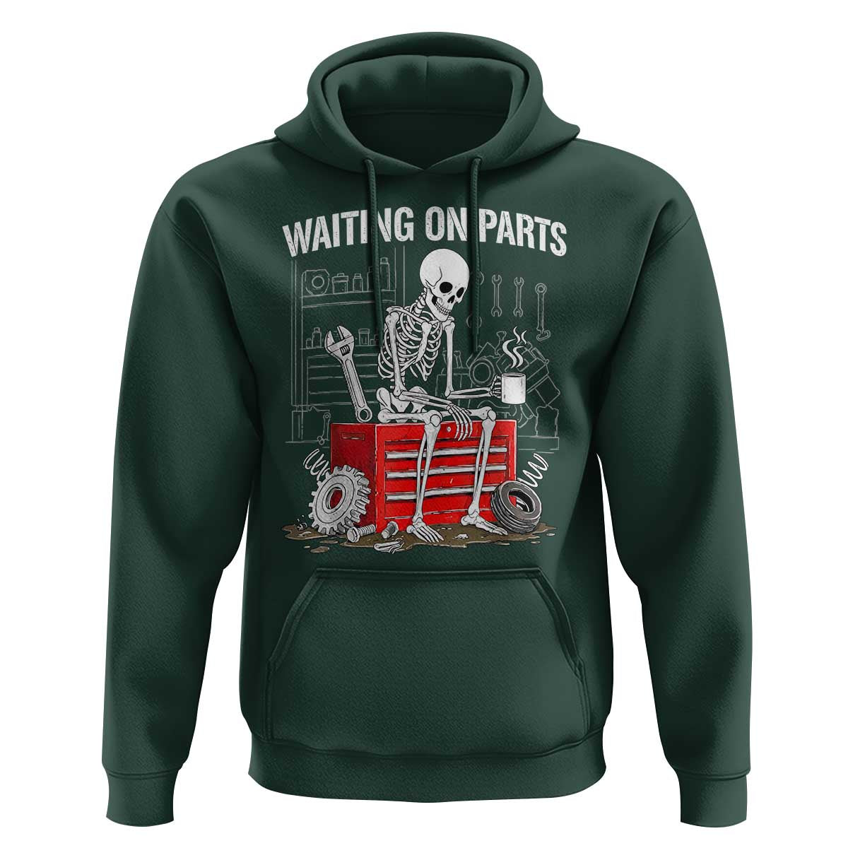 Waiting On Parts Skeleton Mechanic Hoodie Funny Sarcastic Auto Garage Repair Tech