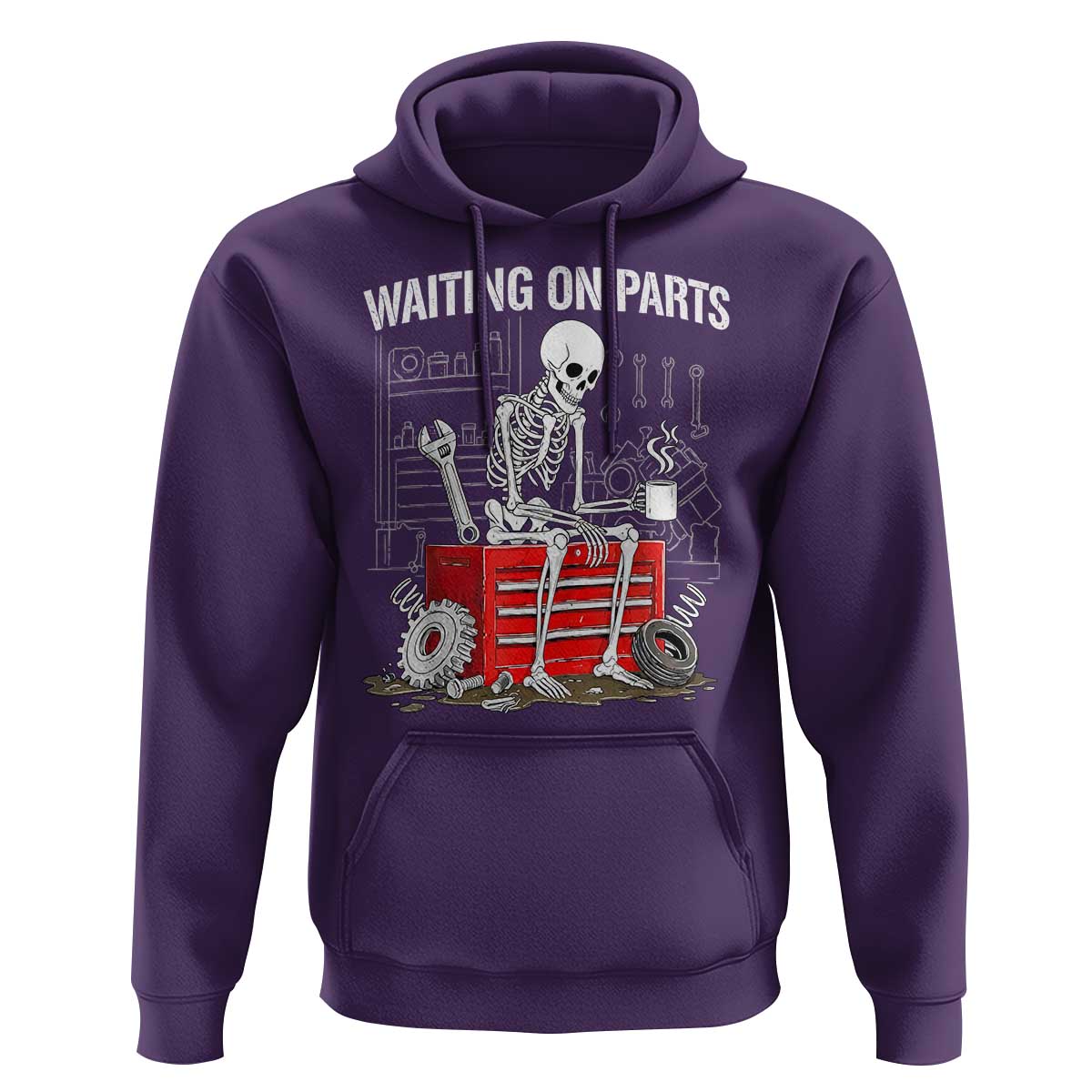 Waiting On Parts Skeleton Mechanic Hoodie Funny Sarcastic Auto Garage Repair Tech