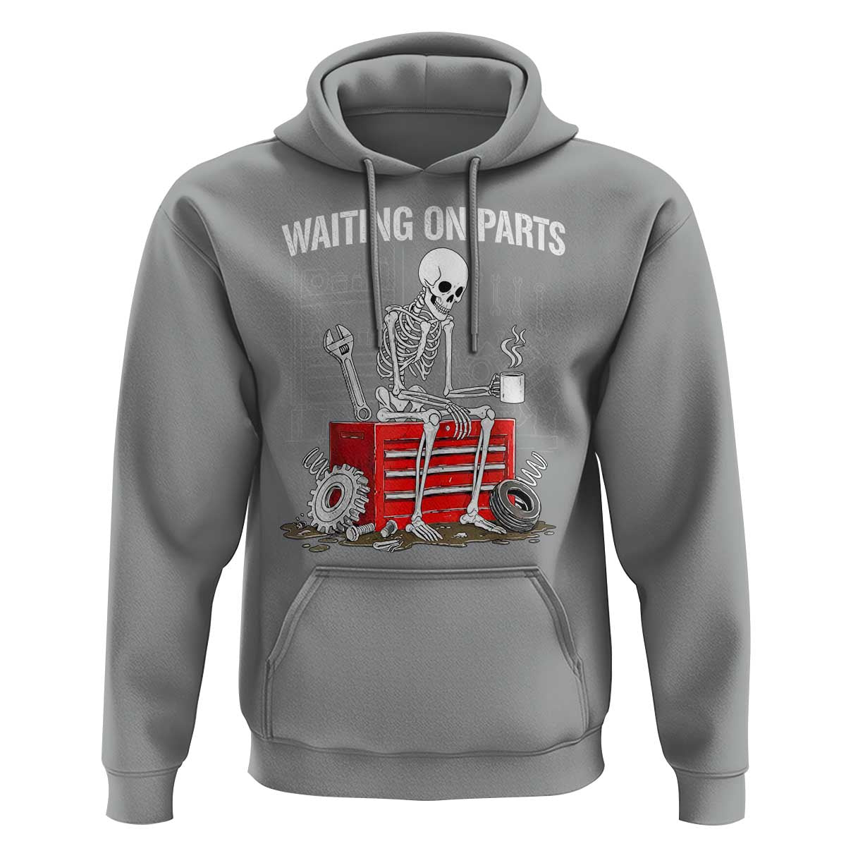 Waiting On Parts Skeleton Mechanic Hoodie Funny Sarcastic Auto Garage Repair Tech