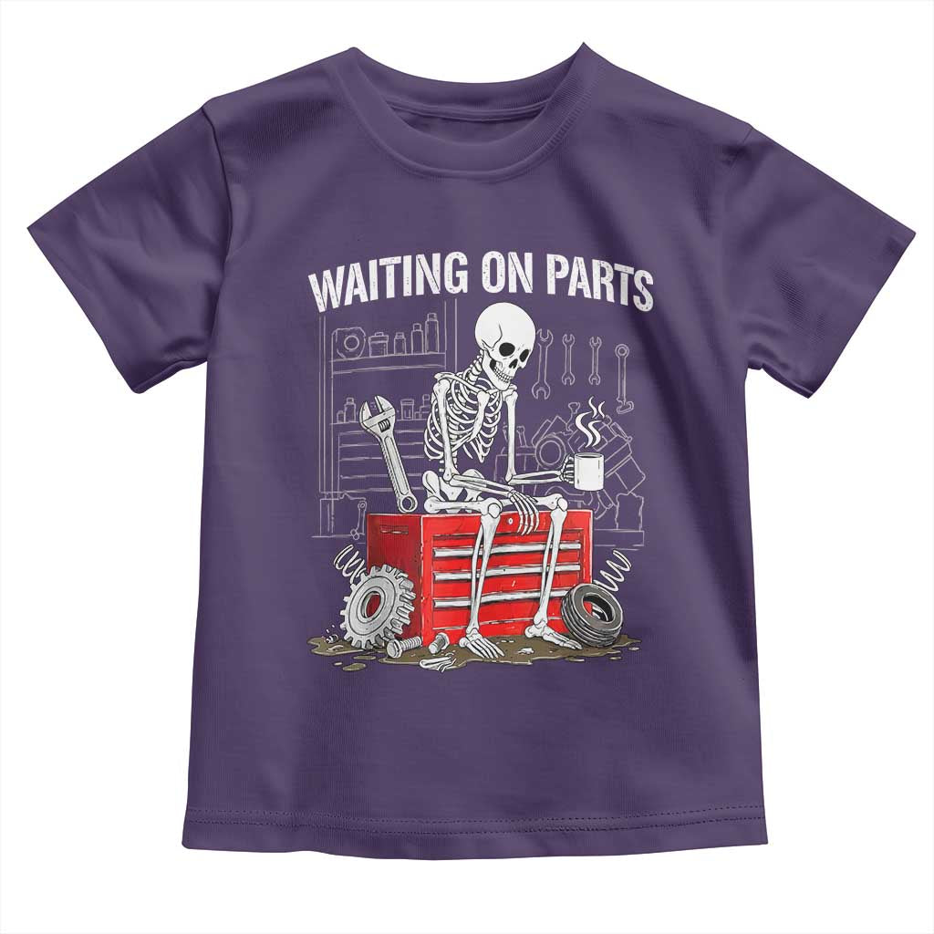 Waiting On Parts Skeleton Mechanic Toddler T Shirt Funny Sarcastic Auto Garage Repair Tech